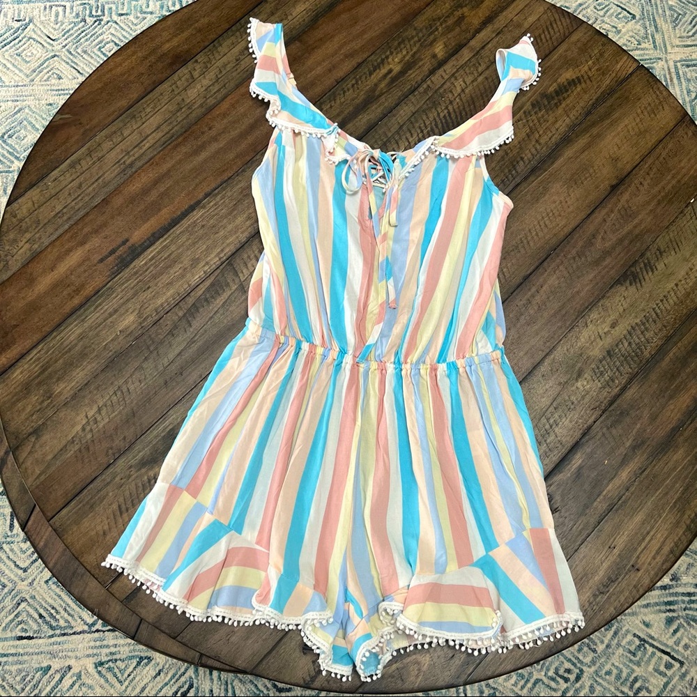 Ocean Drive | Pastel Stripe Ruffle Shorts Romper